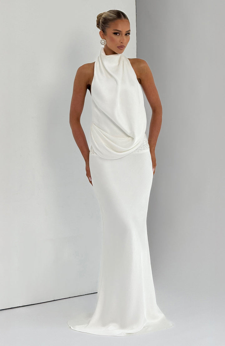 Kendra | Women's Satin Cowl Neck Maxi Dress