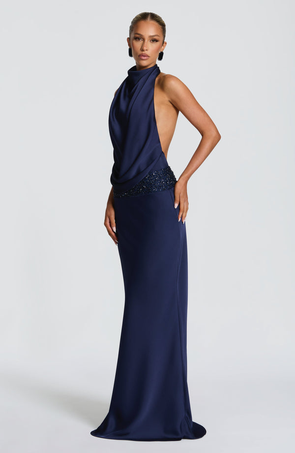 Kendra | Women's Satin Cowl Neck Maxi Dress