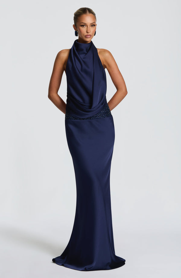 Kendra | Women's Satin Cowl Neck Maxi Dress