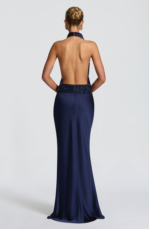 Kendra | Women's Satin Cowl Neck Maxi Dress