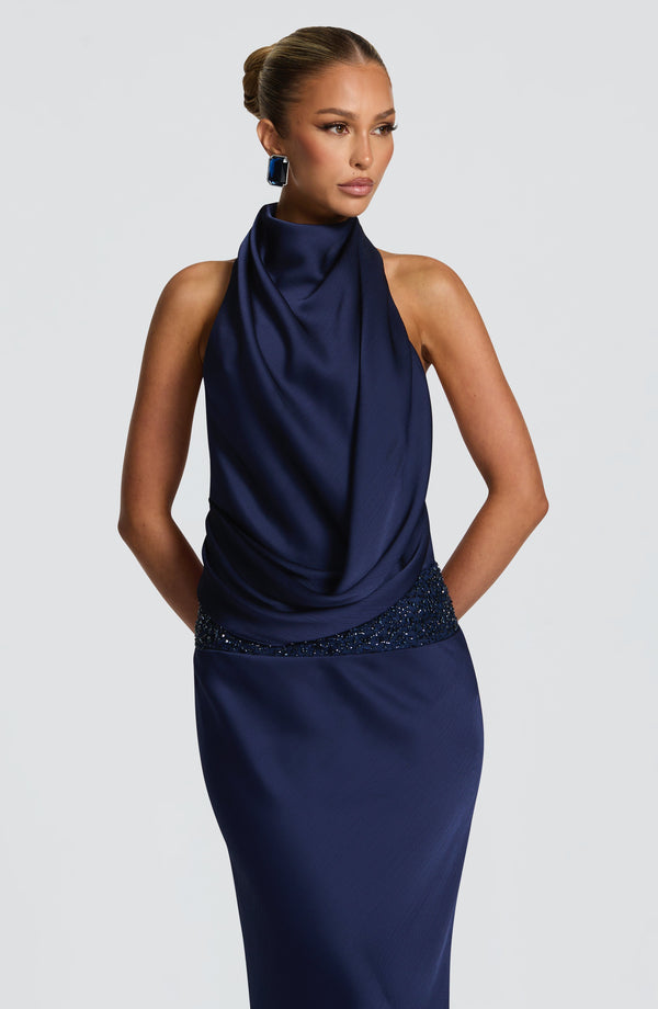 Kendra | Women's Satin Cowl Neck Maxi Dress