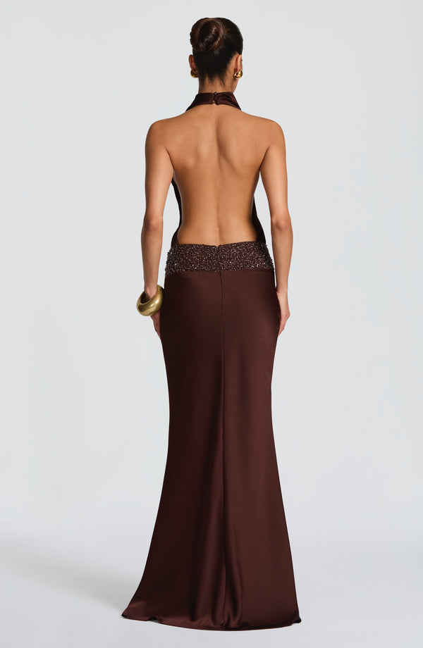Kendra | Women's Satin Cowl Neck Maxi Dress