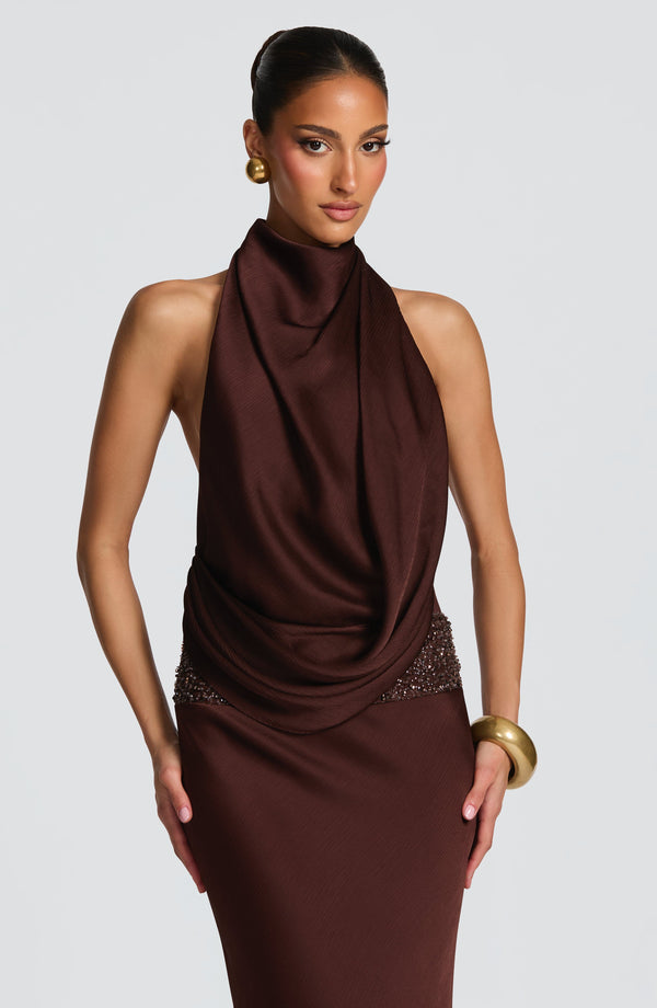 Kendra | Women's Satin Cowl Neck Maxi Dress