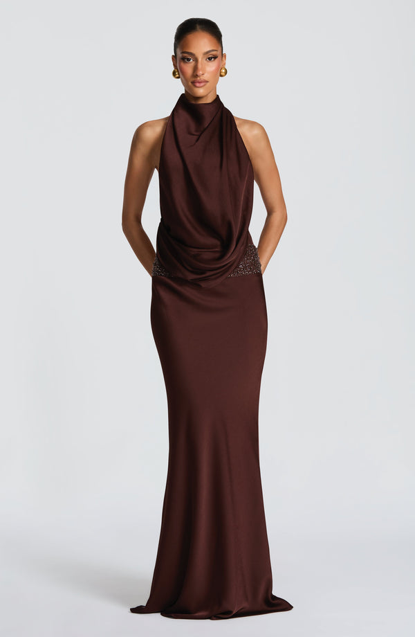 Kendra | Women's Satin Cowl Neck Maxi Dress