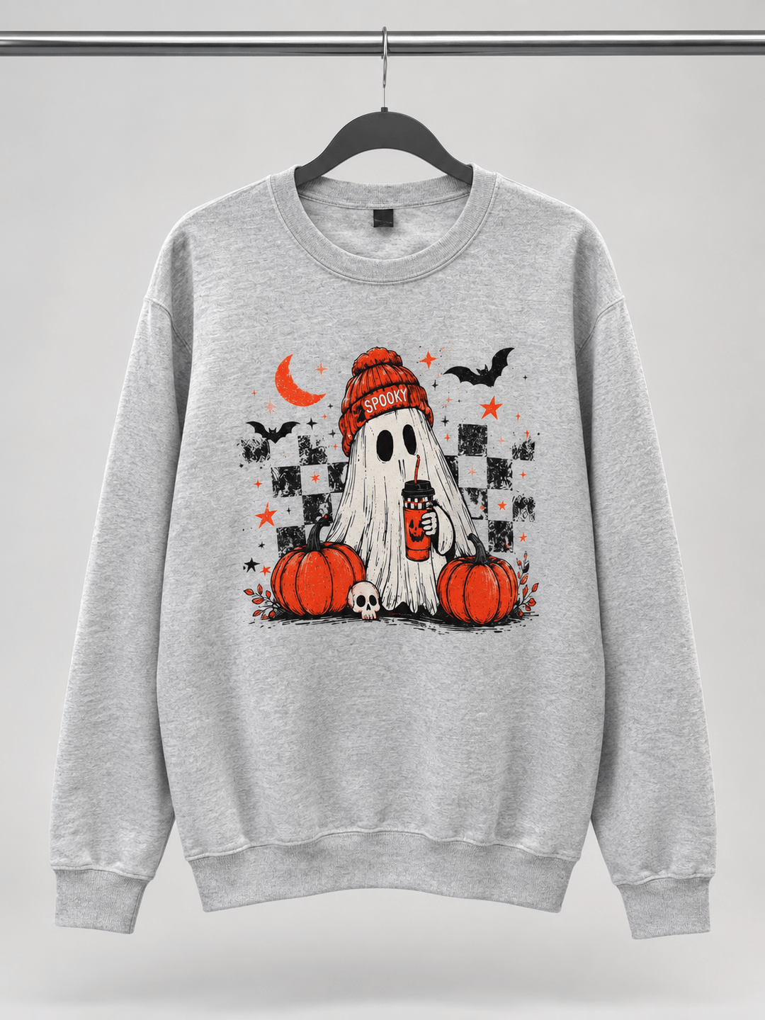Women's Gray Ghost Coffee Halloween Graphic Sweatshirt
