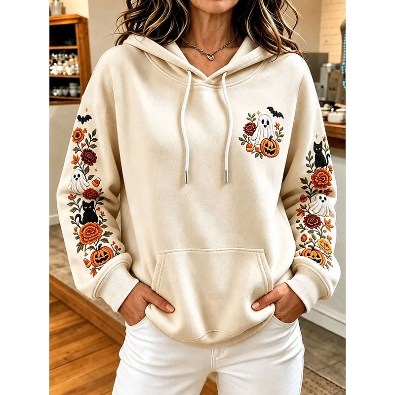 Halloween Graphic Hoodie - Plump Pumpkin & Spooky Season Pullover