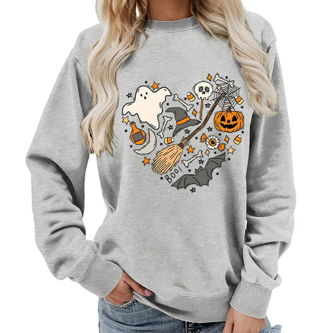 Women's Halloween Graphic Crewneck Sweatshirt & Casual Fall Pullover