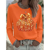 Women's Sparkling Pumpkin Graphic Long-Sleeve Black Halloween Top