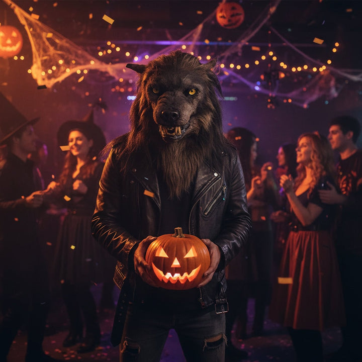 Werewolf Costume Mask with Faux Fur & Fangs