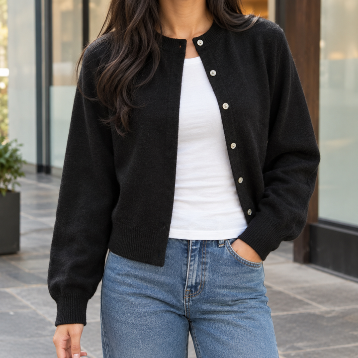 Nora-Pearl Round Neck Cardigan