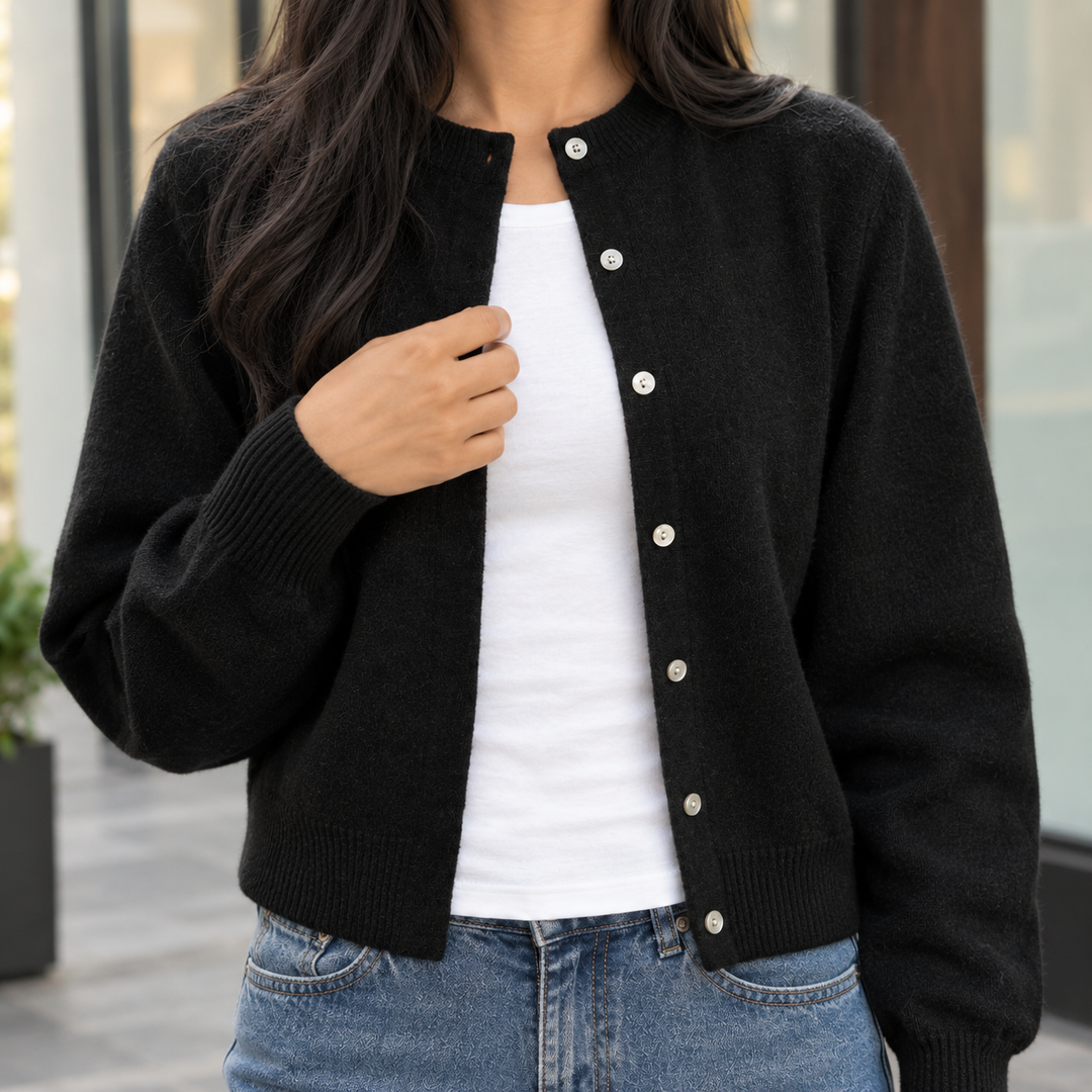 Nora-Pearl Round Neck Cardigan
