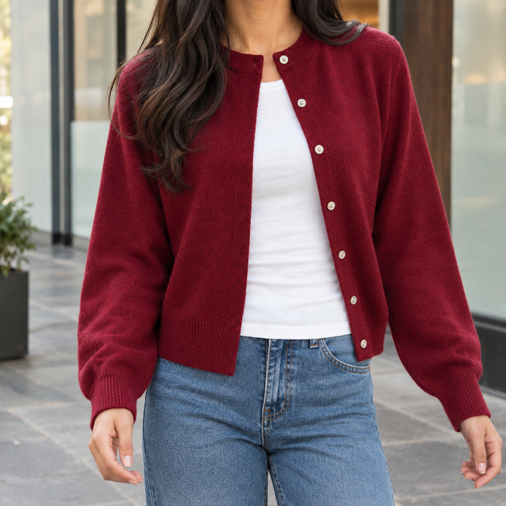 Nora-Pearl Round Neck Cardigan