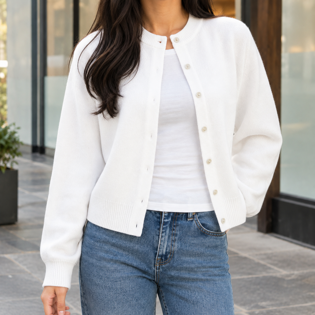 Nora-Pearl Round Neck Cardigan