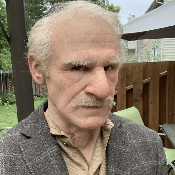 Men's Halloween Silicone Old Man Mask with Faux Hair for Costume Party