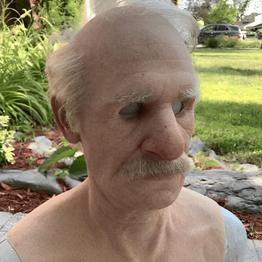 Men's Halloween Silicone Old Man Mask with Faux Hair for Costume Party