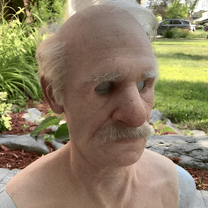 Men's Halloween Silicone Old Man Mask with Faux Hair for Costume Party