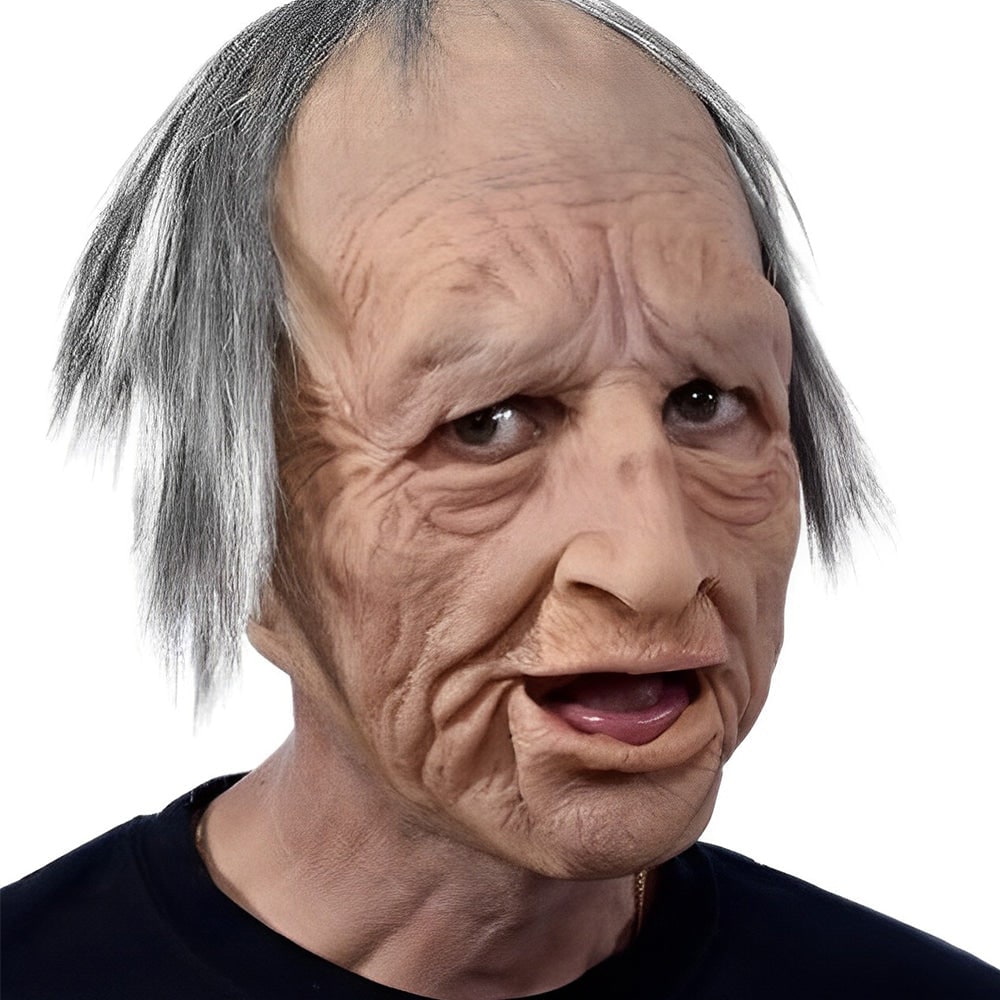 Men's Halloween Silicone Old Man Mask with Faux Hair for Costume Party