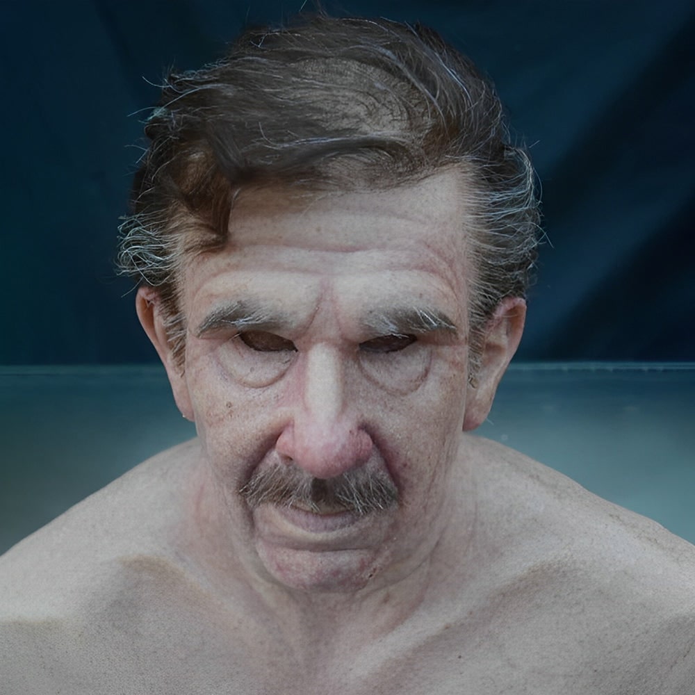 Men's Halloween Silicone Old Man Mask with Faux Hair for Costume Party