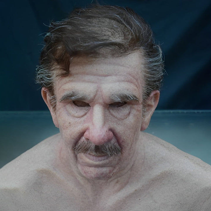 Men's Halloween Silicone Old Man Mask with Faux Hair for Costume Party