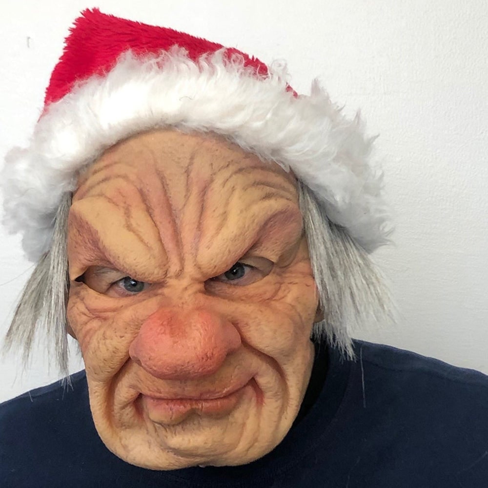 Men's Halloween Silicone Old Man Mask with Faux Hair for Costume Party
