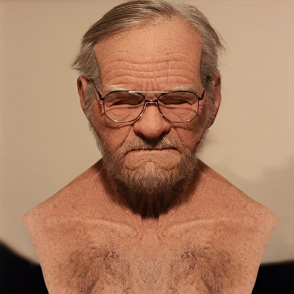 Men's Halloween Silicone Old Man Mask with Faux Hair for Costume Party