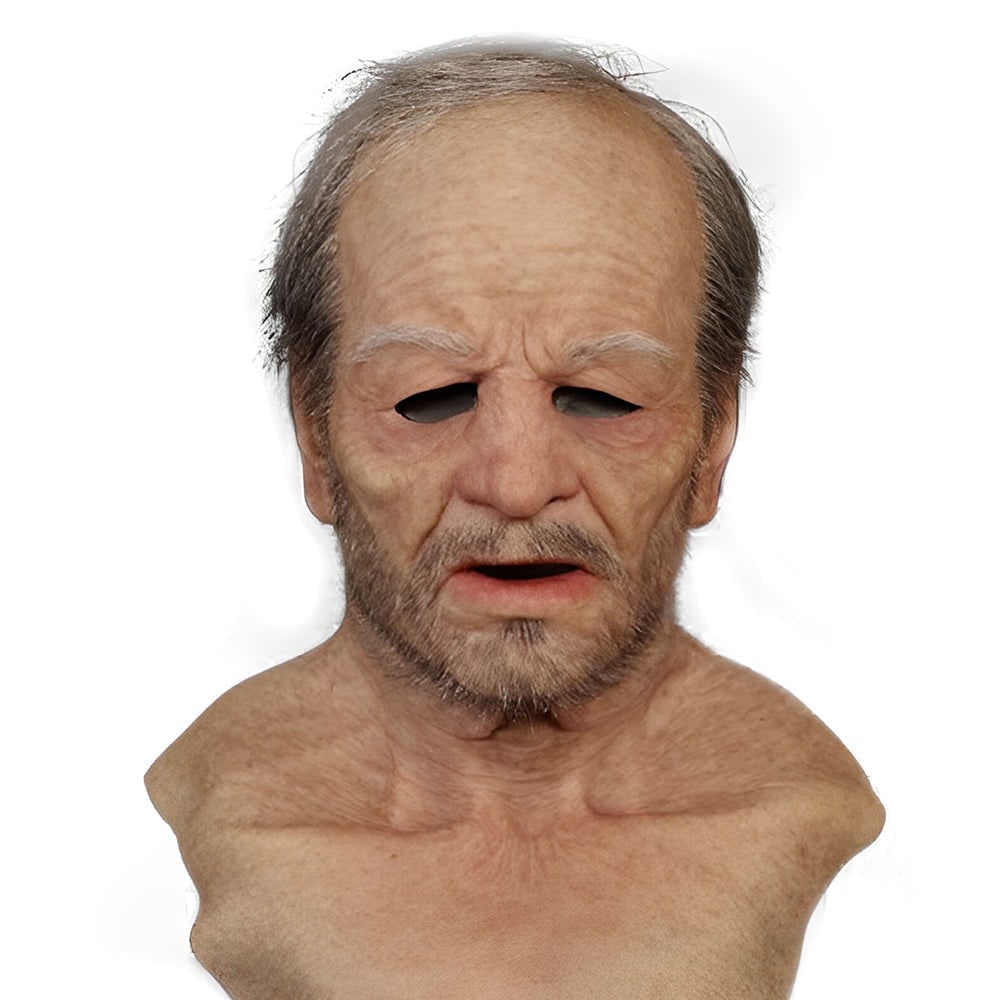Men's Halloween Silicone Old Man Mask with Faux Hair for Costume Party