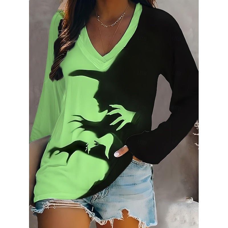 Women's Witch Halloween Graphic Black -Neck Top
