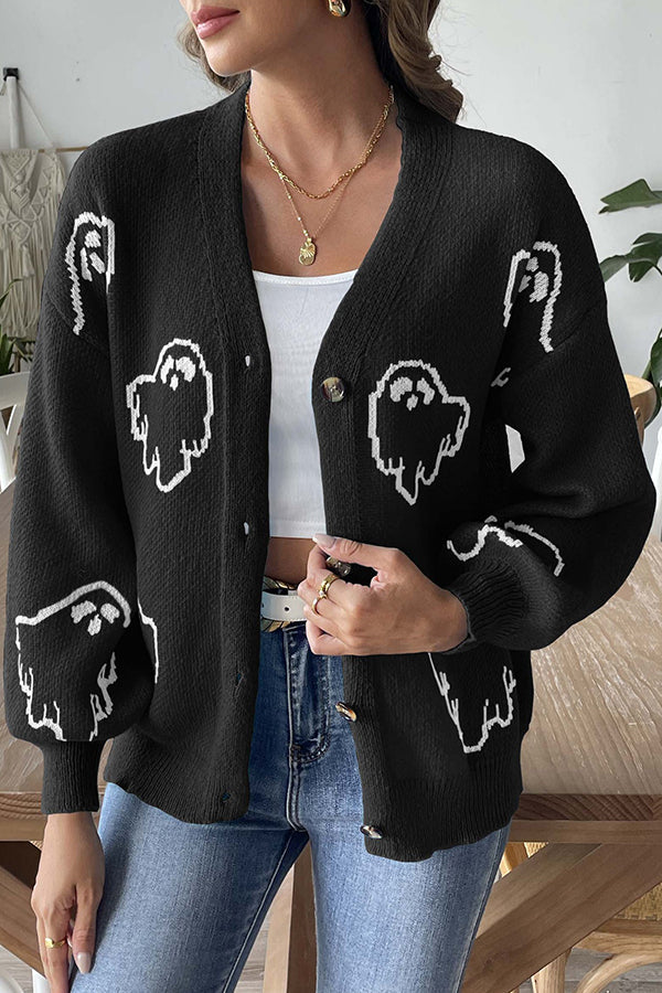 Women's Halloween Cardigan Button Knit Sweater Oversized