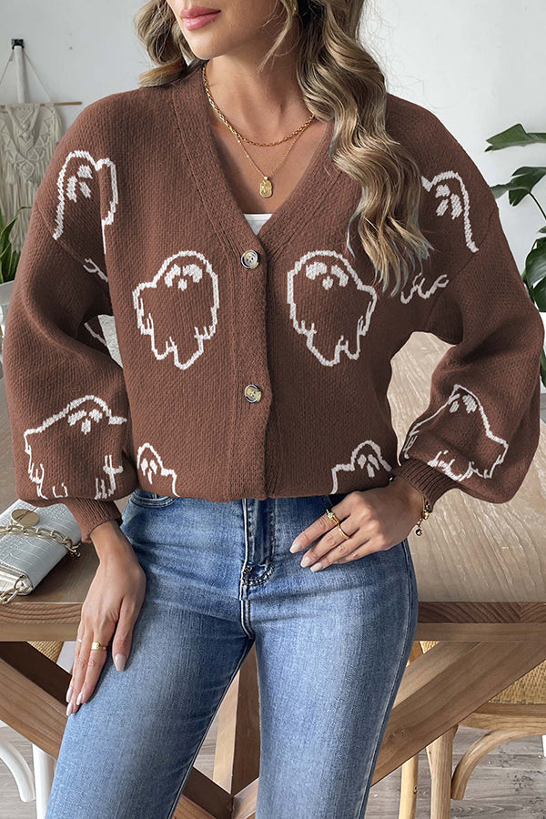 Women's Halloween Cardigan Button Knit Sweater Oversized