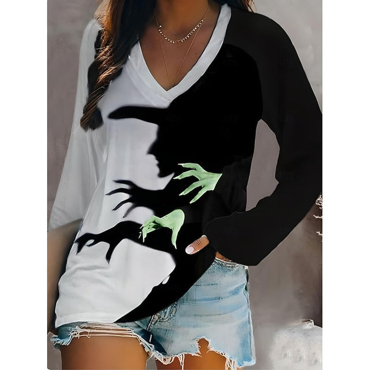Women's Witch Halloween Graphic Black -Neck Top