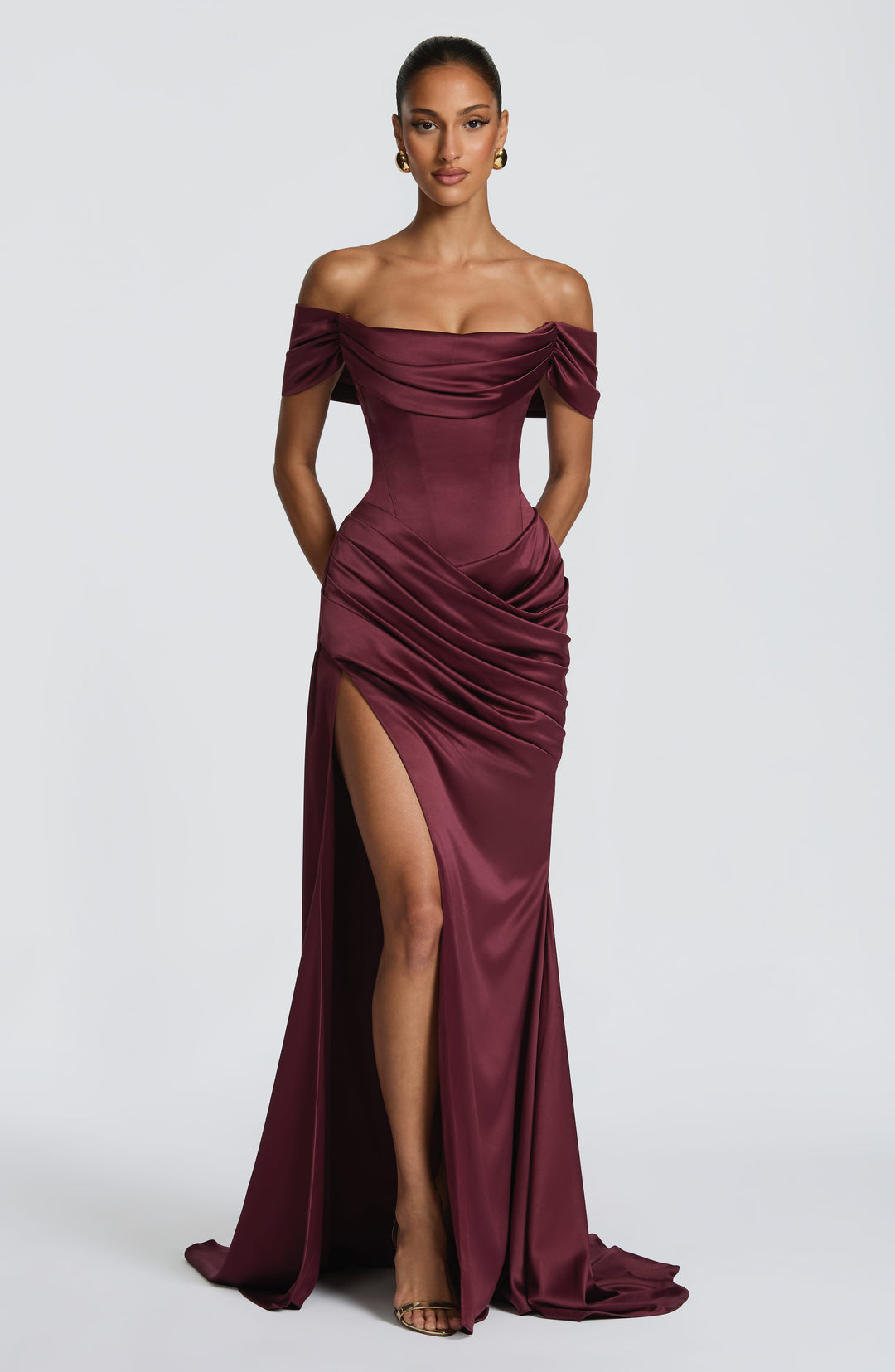 Molly | Women's Satin Bardot Evening Gown