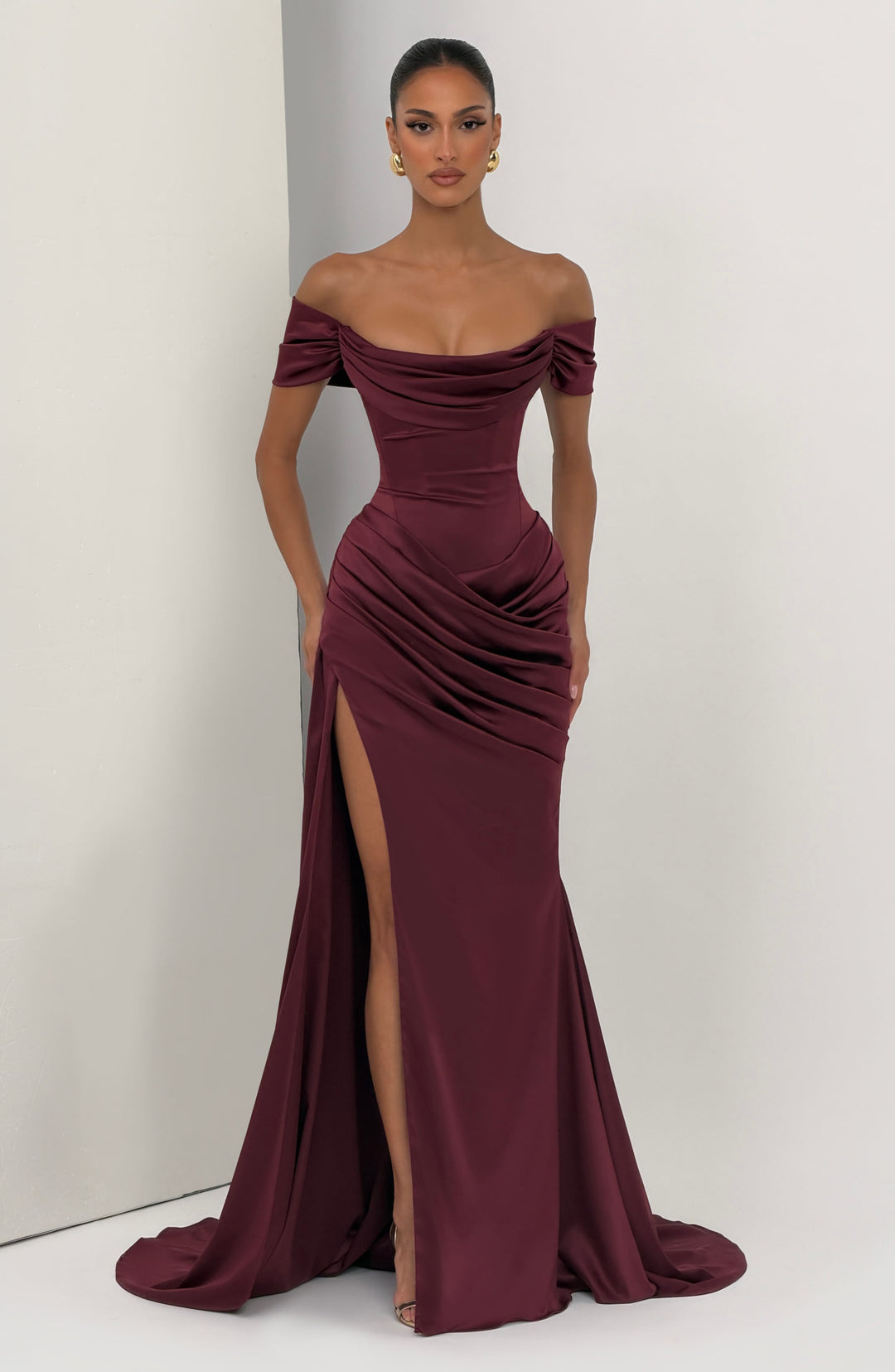 Molly | Women's Satin Bardot Evening Gown