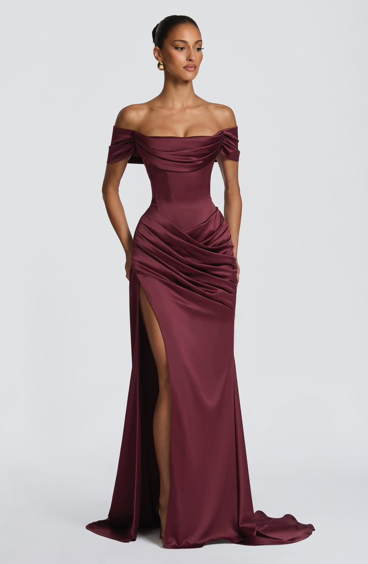 Molly | Women's Satin Bardot Evening Gown