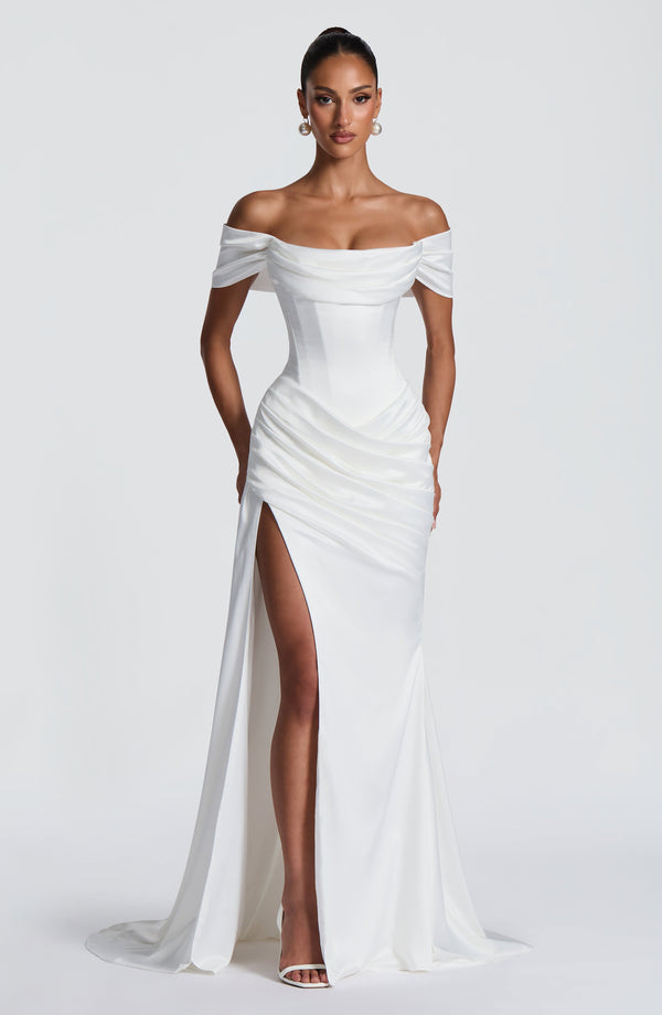 Molly | Women's Satin Bardot Evening Gown