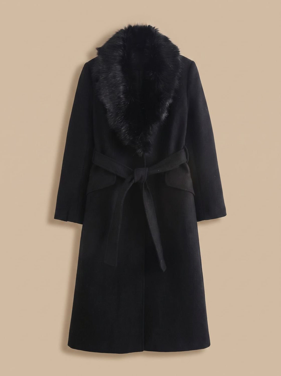 Ivy | Belted Faux Fur Collar Longline Coat