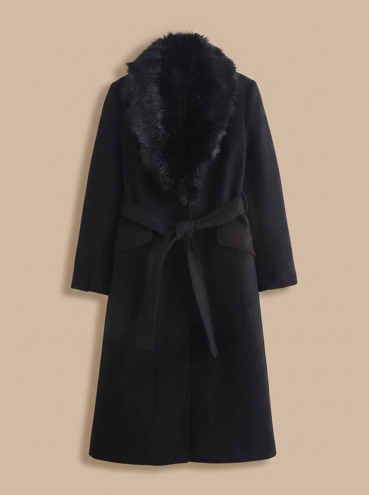 Ivy | Belted Faux Fur Collar Longline Coat