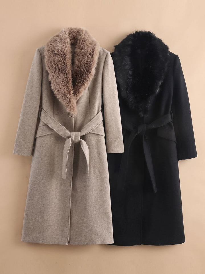 Ivy | Belted Faux Fur Collar Longline Coat