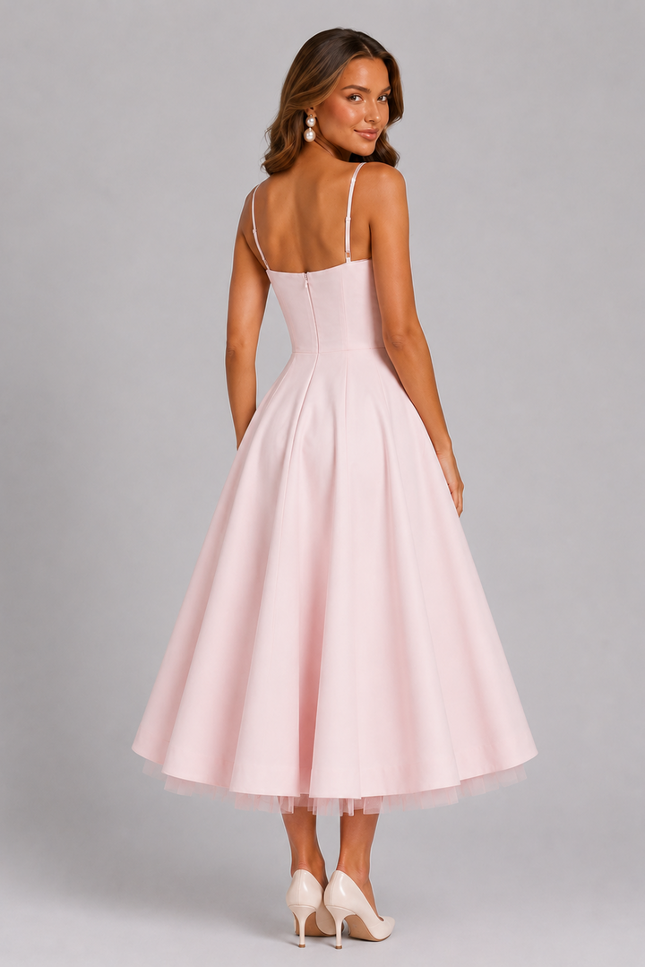 Tessa | Corset Spaghetti Strap Midi Wedding Guest Dress