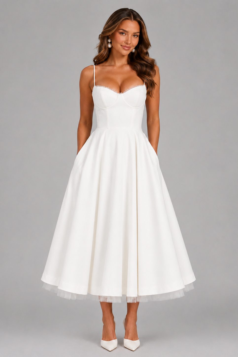 Tessa | Corset Spaghetti Strap Midi Wedding Guest Dress